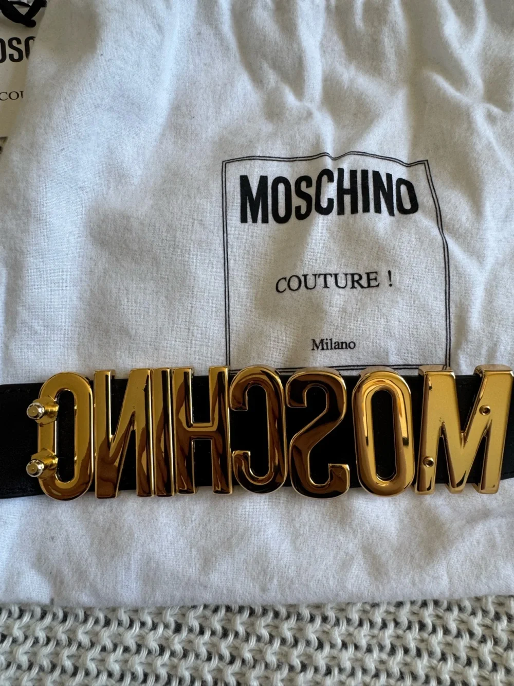 Moschino Logo Plate Leather Belt